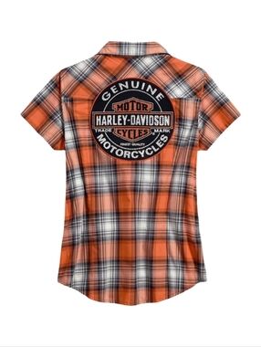 Harley-Davidson Embellished Plaid "Oil Can" Women's Button Up XL Bikercore Bling